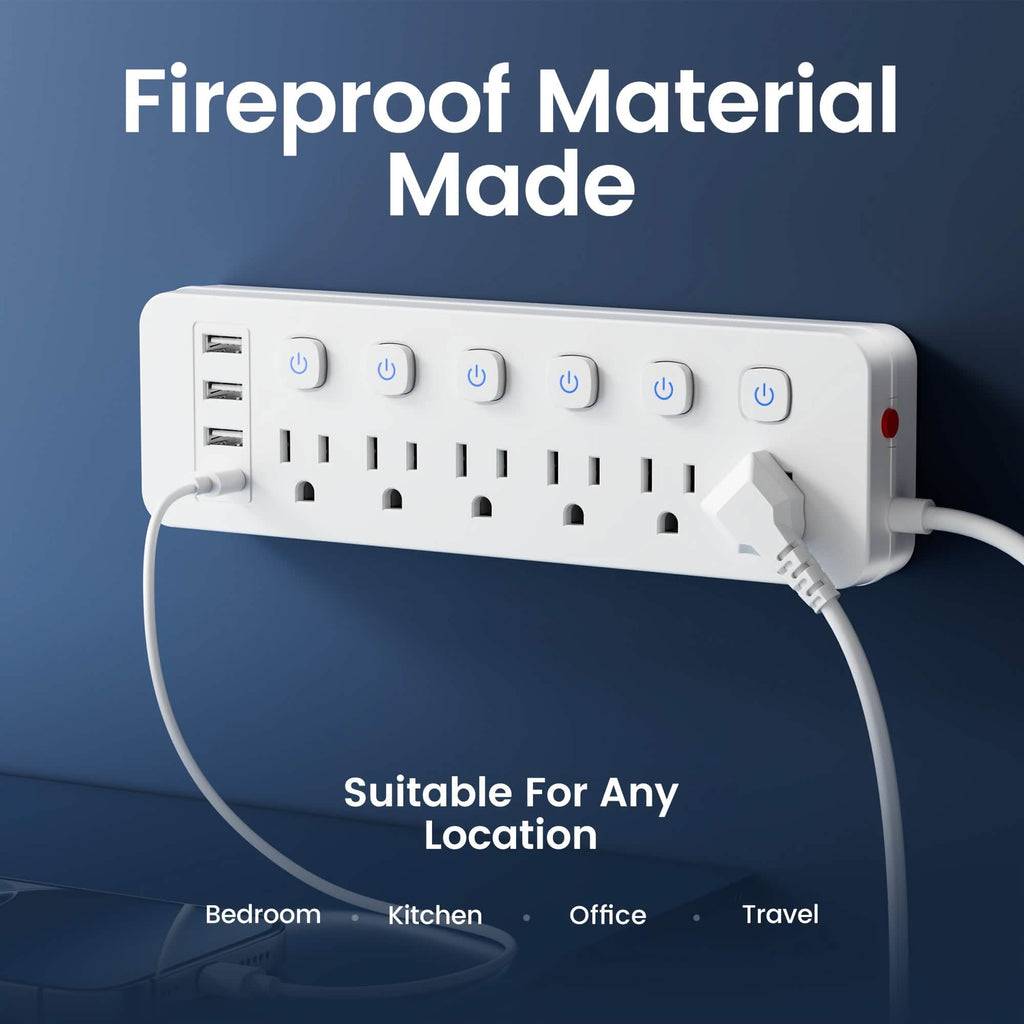 10-in-1 Multi-Outlet Power Strip – 6 AC, 3 USB-A, 1 Type-C